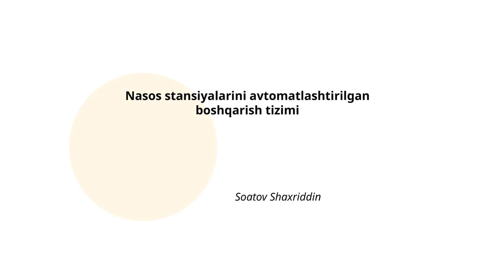 Nasos stansiyalarini avtomatlashtirilgan boshqarish tizimi