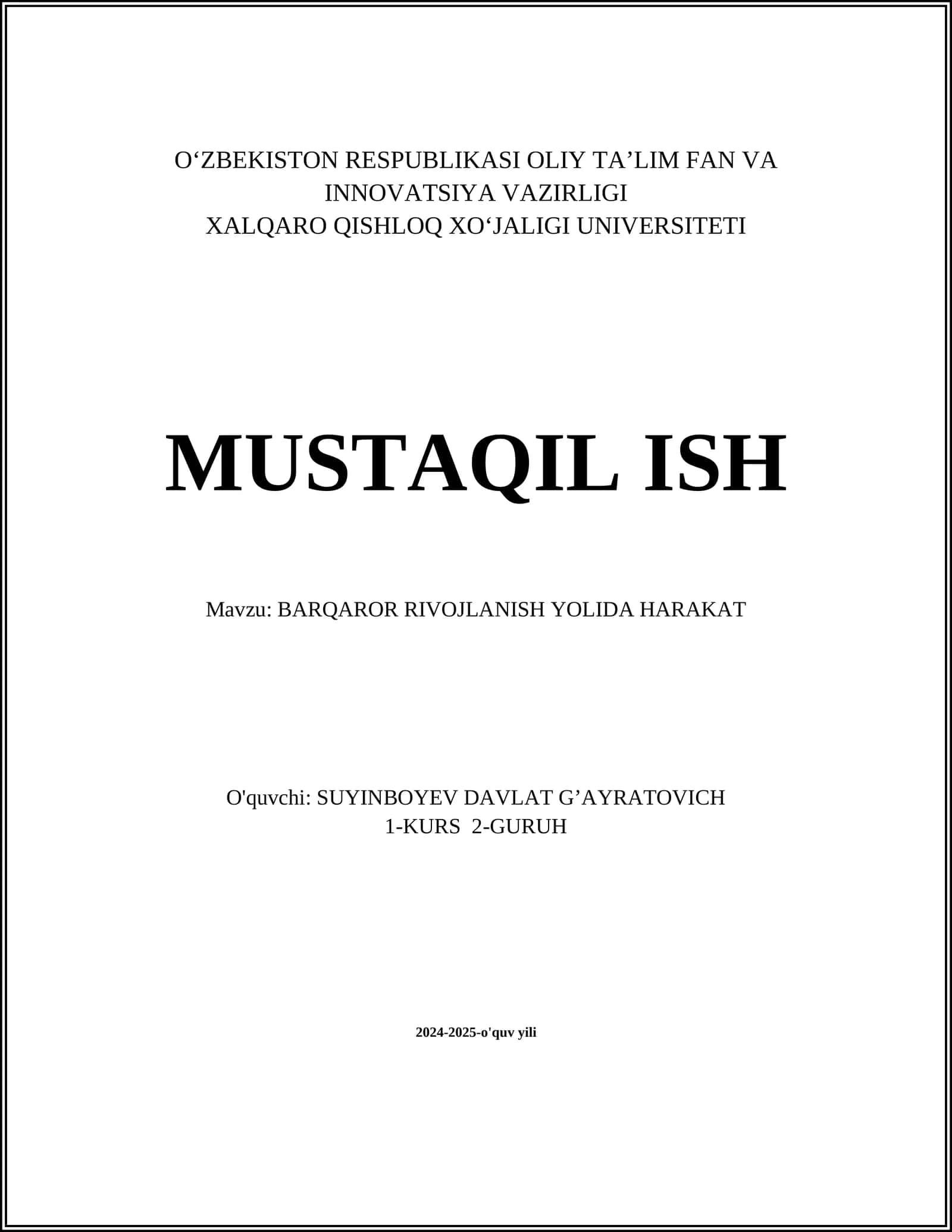 BARQAROR RIVOJLANISH YOLIDA HARAKAT