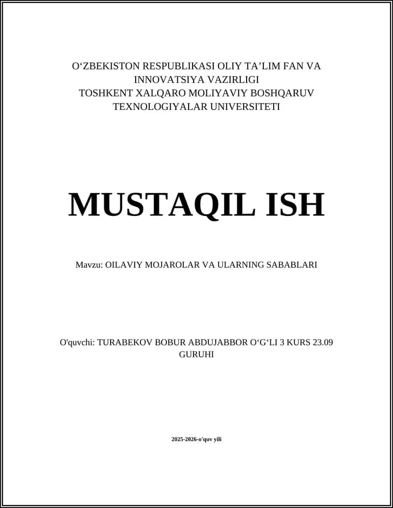 OILAVIY MOJAROLAR VA ULARNING SABABLARI