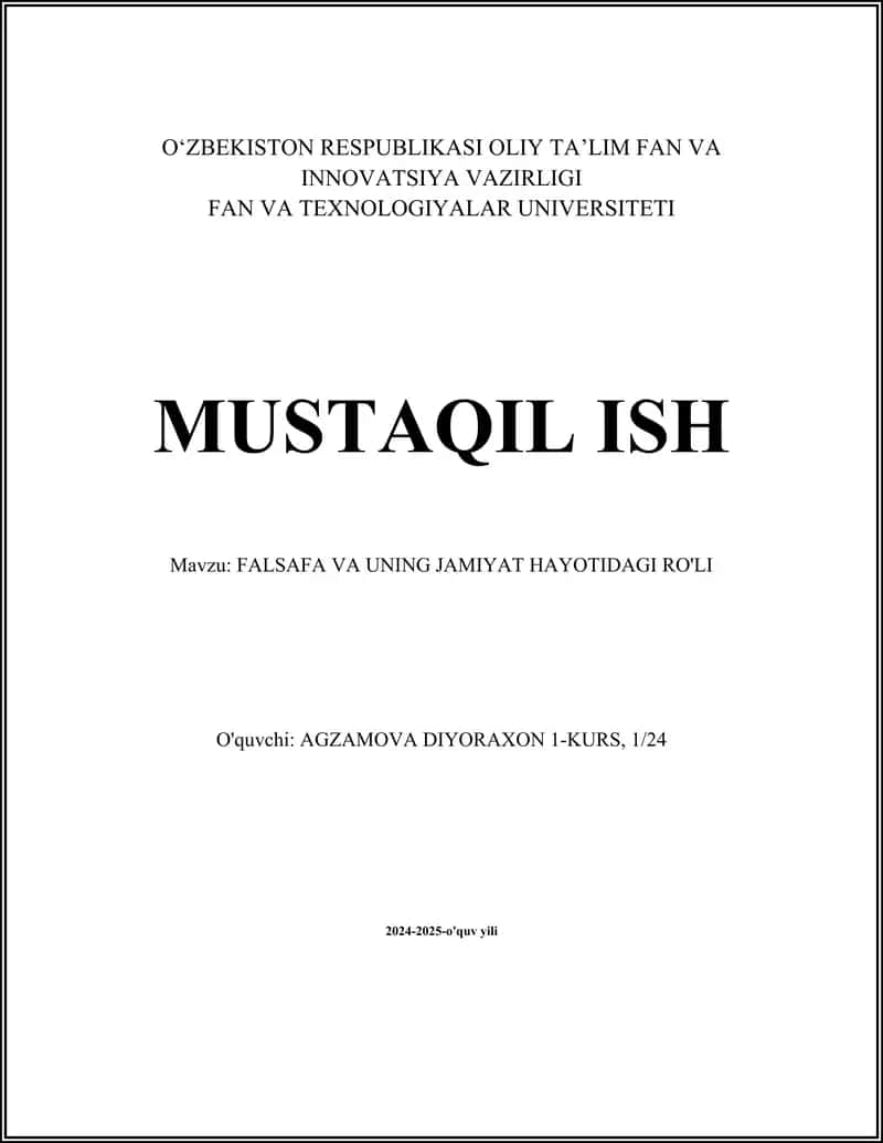 FALSAFA VA UNING JAMIYAT HAYOTIDAGI RO'LI