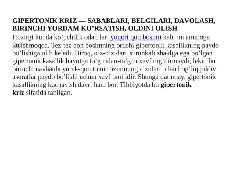 GIPERTONIKKRIZ—SABABLARI,BELGILARI,DAVOLASH