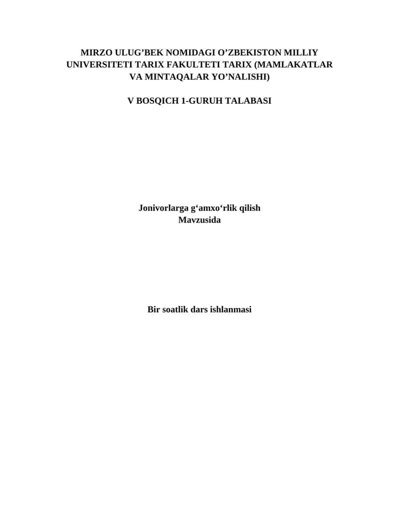 5-sinf 3b-dars ishlanma - Jonivorlarga g‘amxo‘rlik qilish
