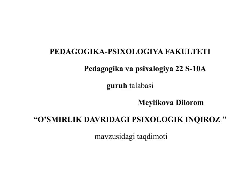 o'smirlik davridagi psixologik inqiroz.