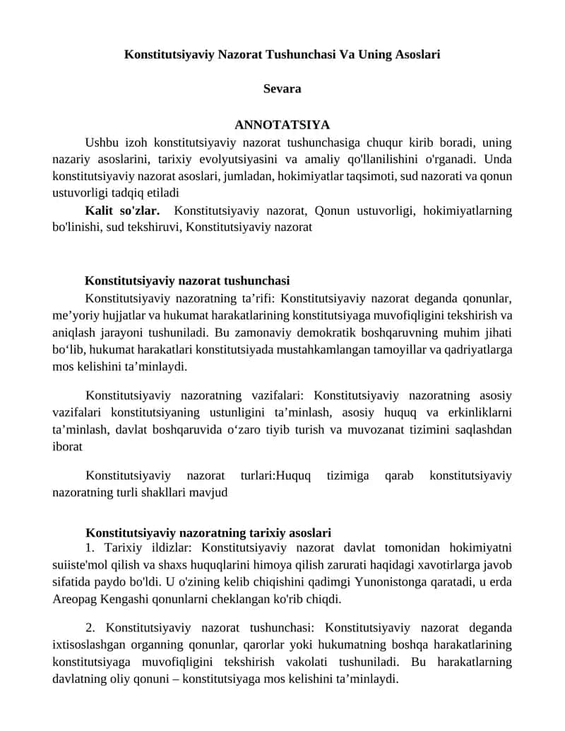 Konstitutsiyaviy Nazorat Tushunchasi Va Uning Asoslari