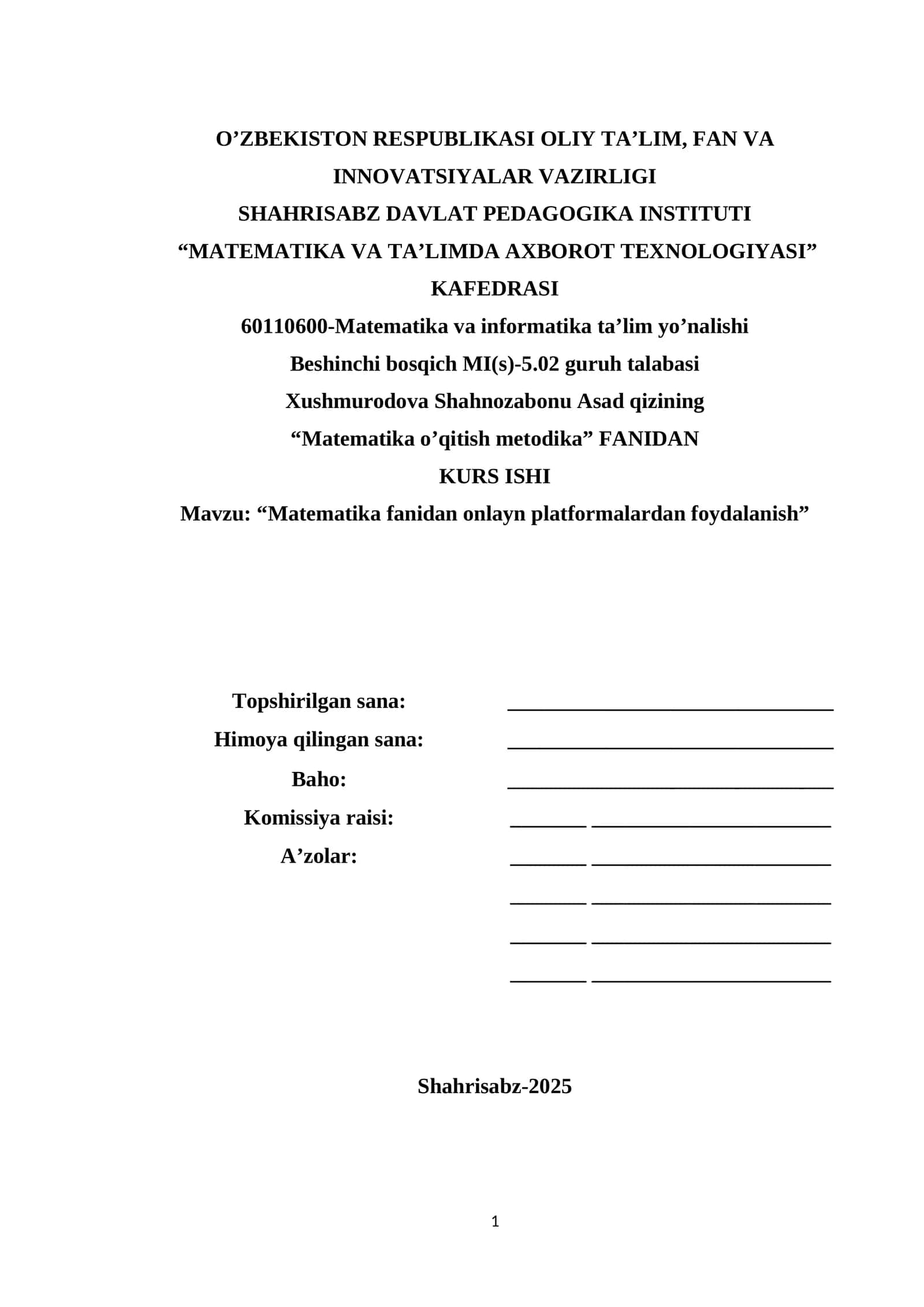 Matematika fanidan onlayn platformalardan foydalanish
