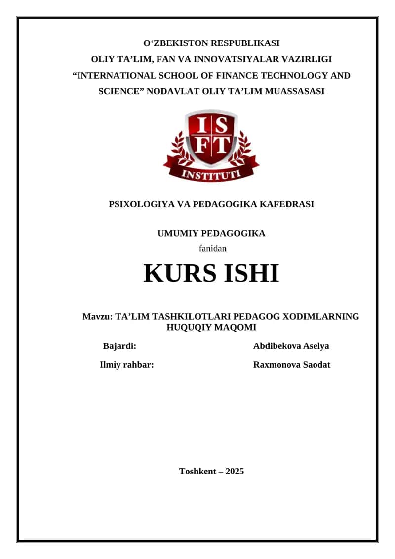 Pedagog xodimlarning huquqiy maqomi