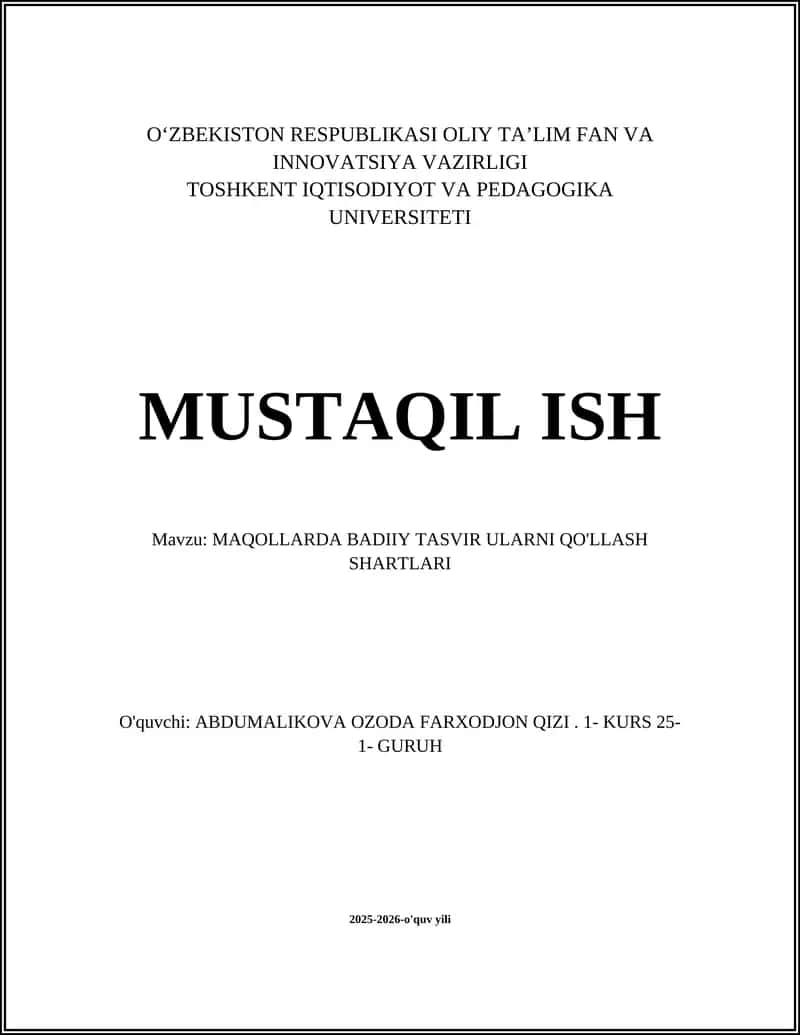 MAQOLLARDA BADIIY TASVIR ULARNI QO'LLASH SHARTLARI