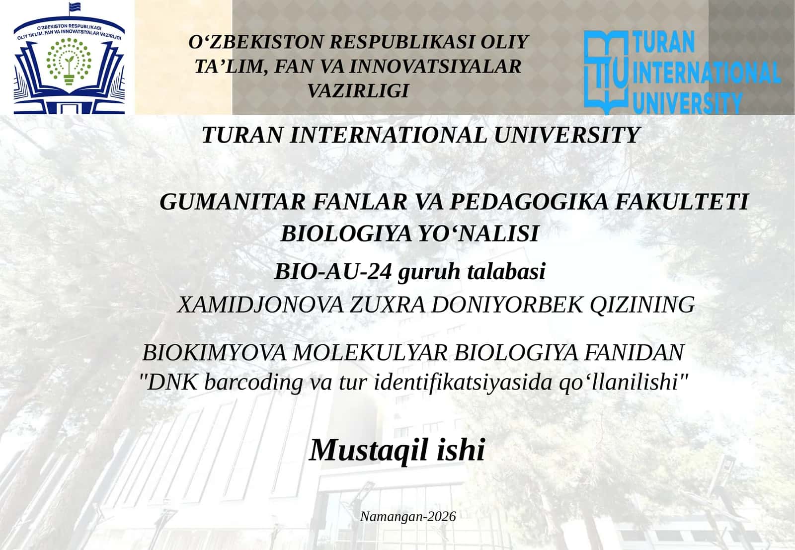 Sekvensiyalash va bioinformatika asosida nuklein kislotalarni tahlil qilish