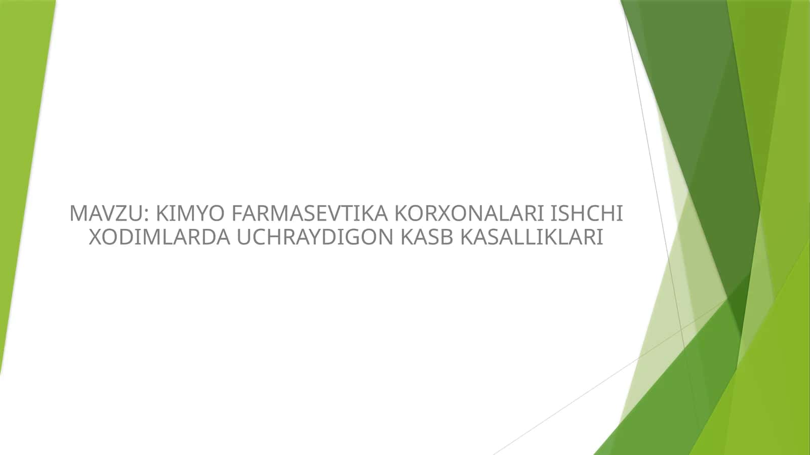 KIMYO FARMASEVTIKA KORXONALARI ISHCHI XODIMLARDA UCHRAYDIGON KASB KASALLIKLARI