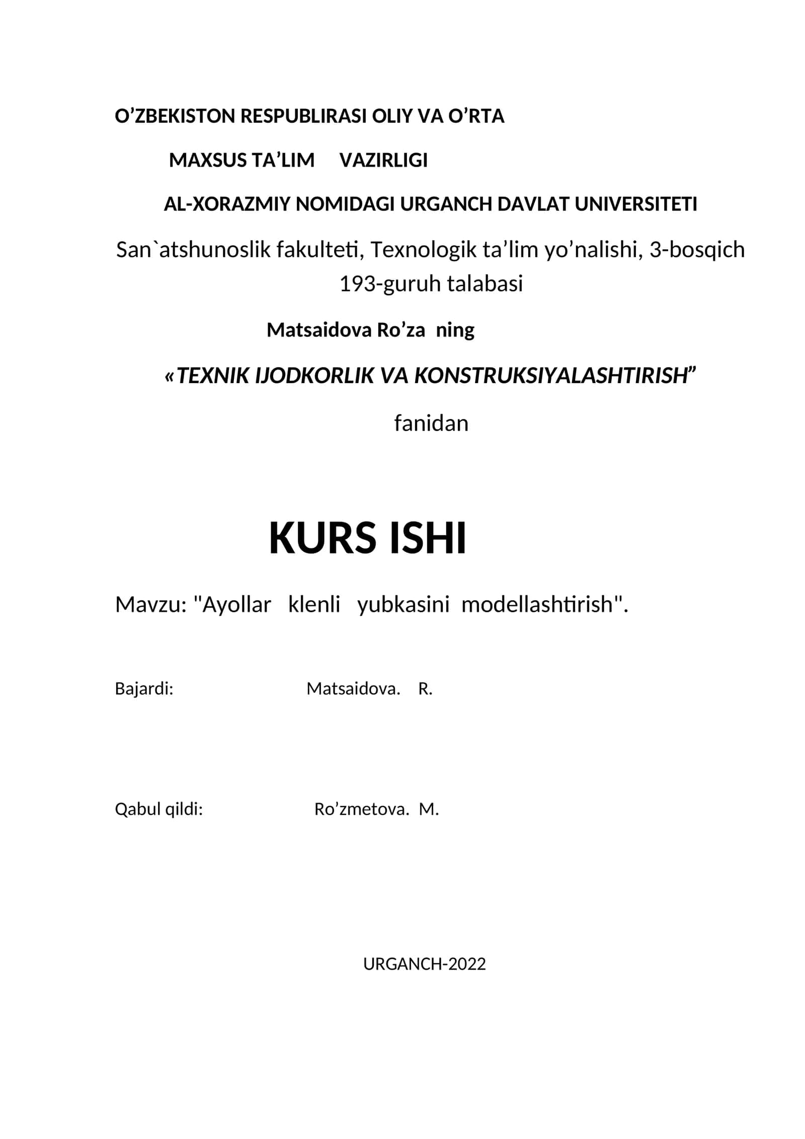 Ayollar klenli yubkasini modellashtirish