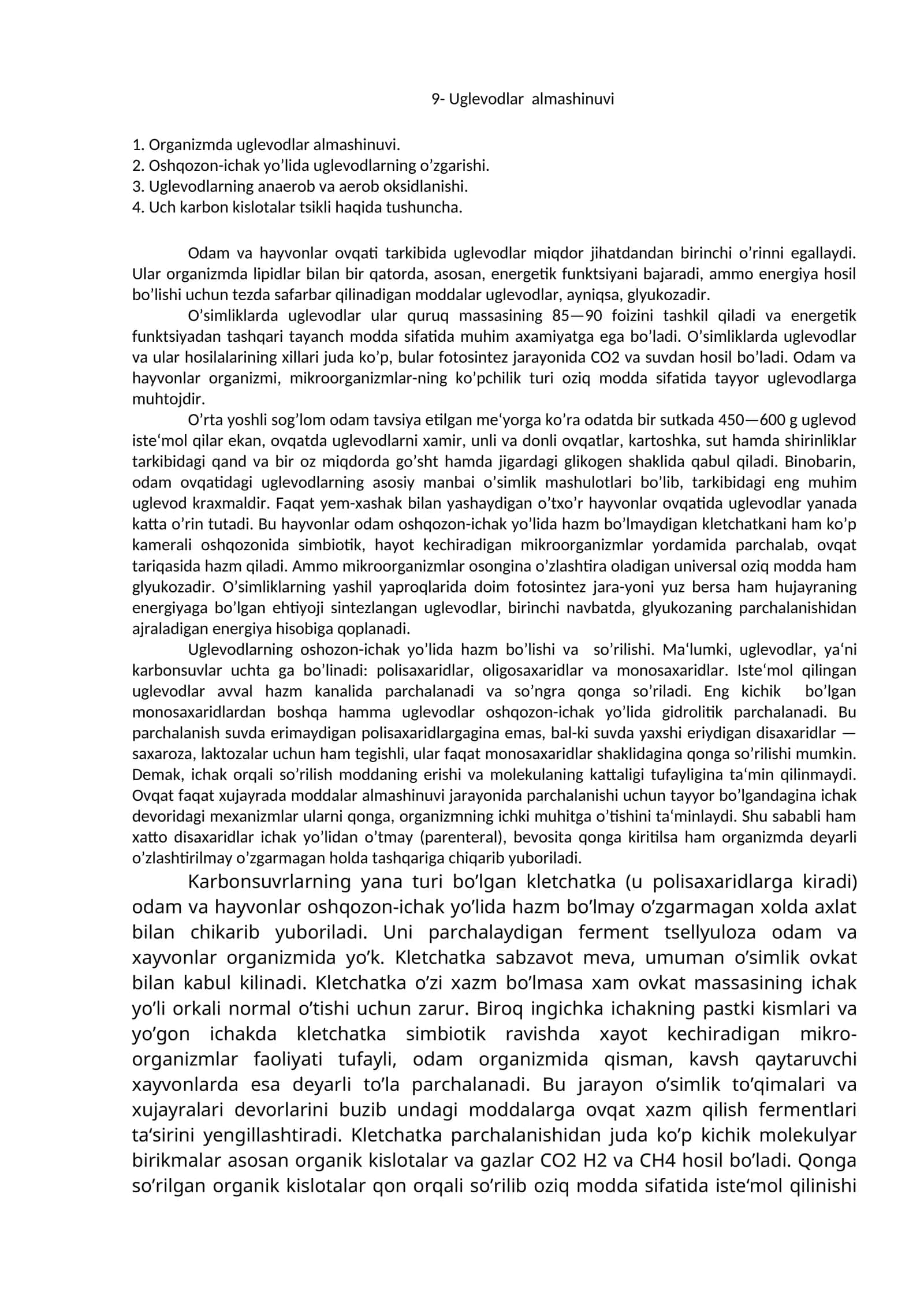 Uglеvodlar almashinuvi