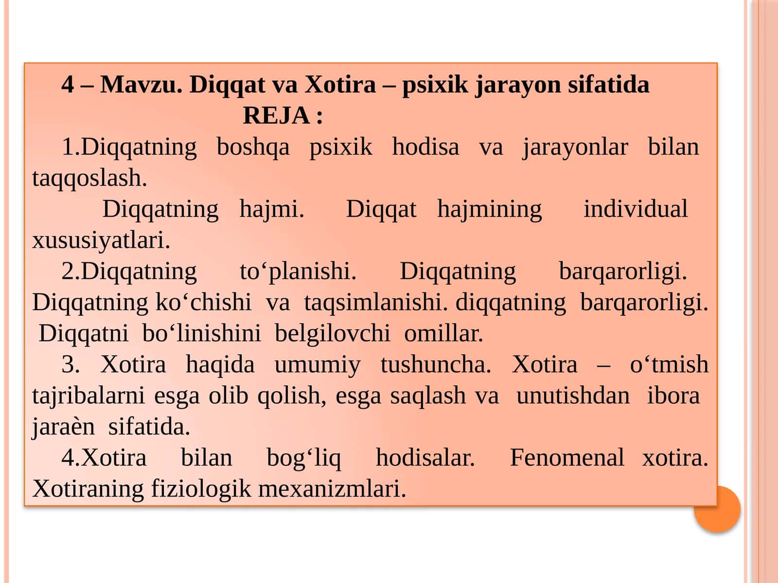 Diqqat va Xotira – psixik jarayon sifatida