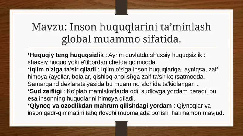 Inson huquqlarini ta’minlash global muammo sifatida