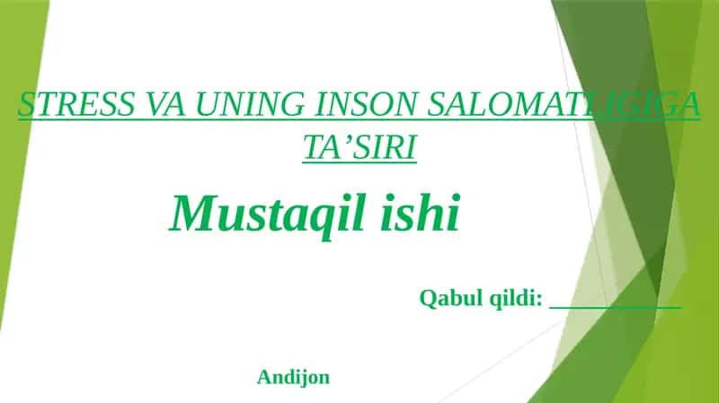 Stress va uning inson salomatligiga ta'siri