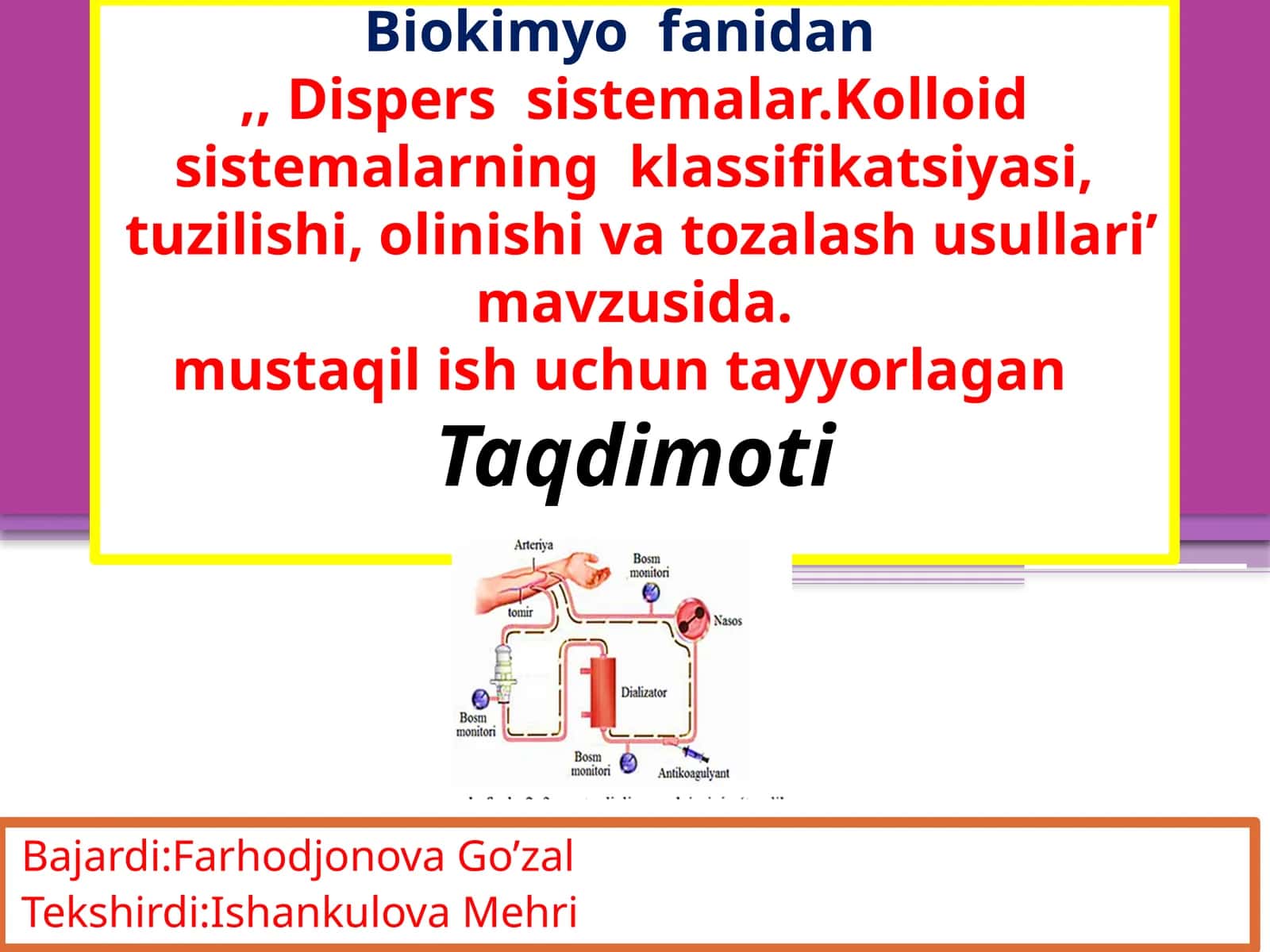 Dispers sistemalar va kolloiderit malumotnomasi