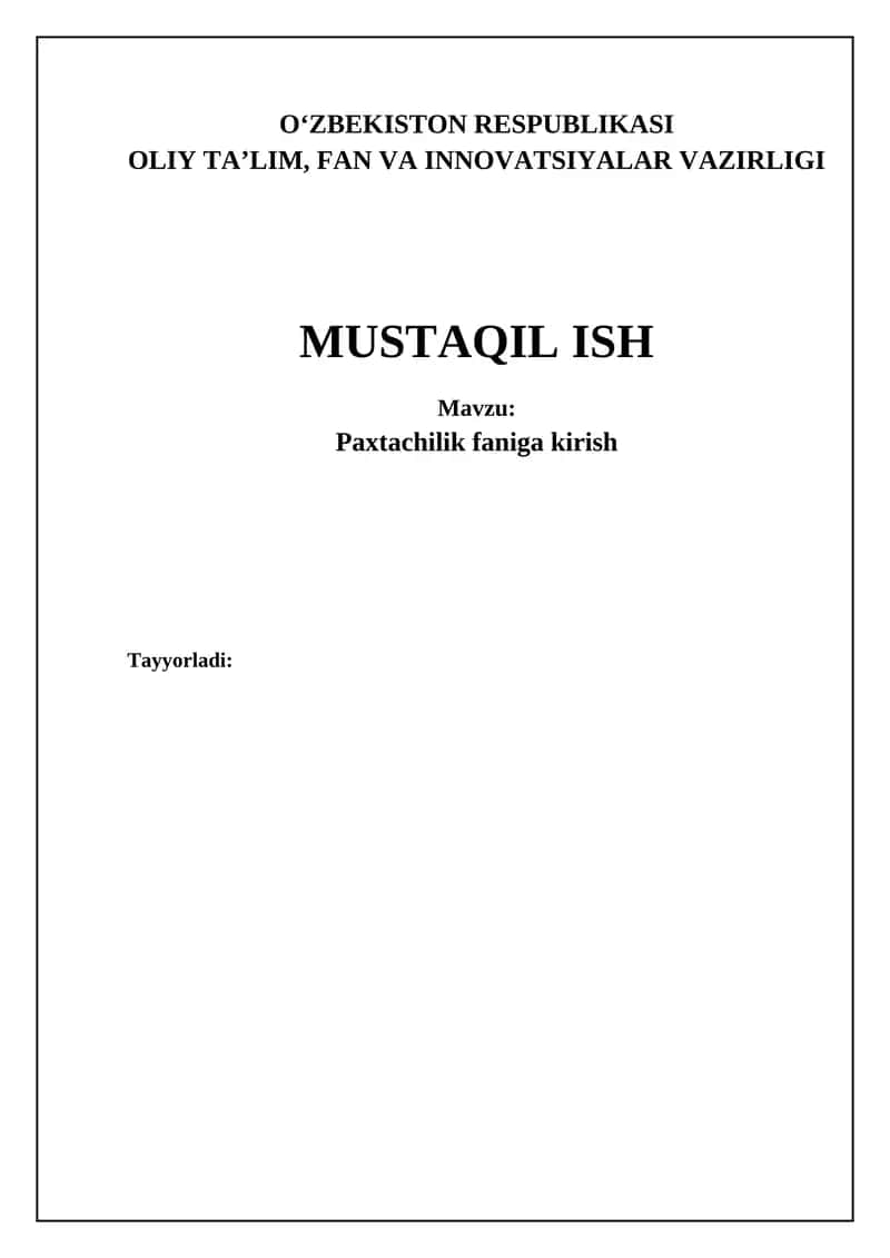 Paxtachilik faniga kirish