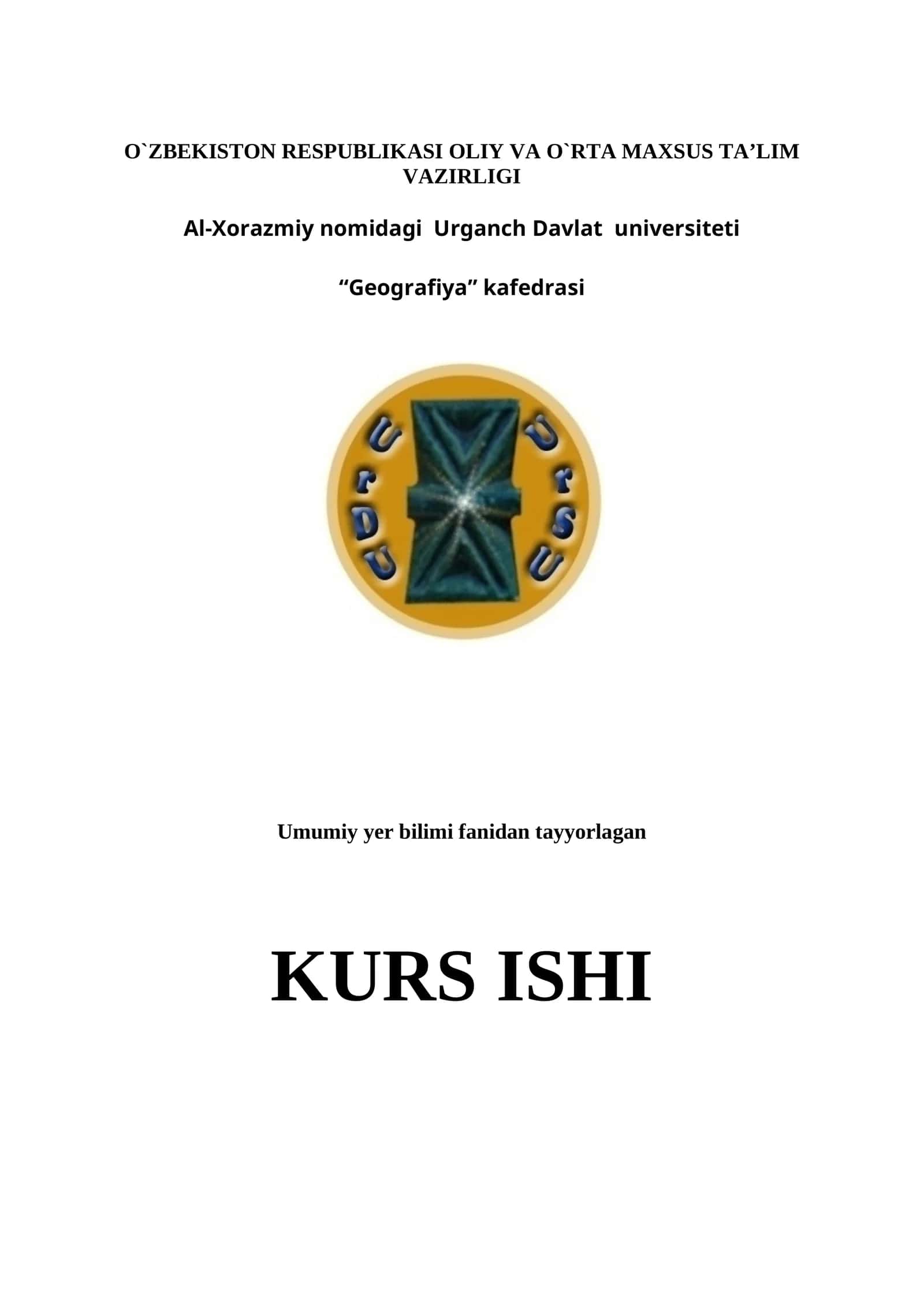 Yer bilimi fanidan tayyorlagan kurs ishi