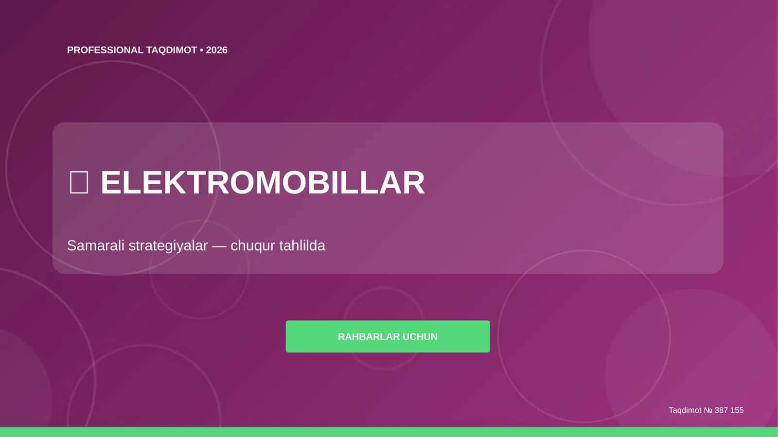 Elektromobillar: samarali strategiyalar (chuqur tahlilda) [rahbarlar uchun]