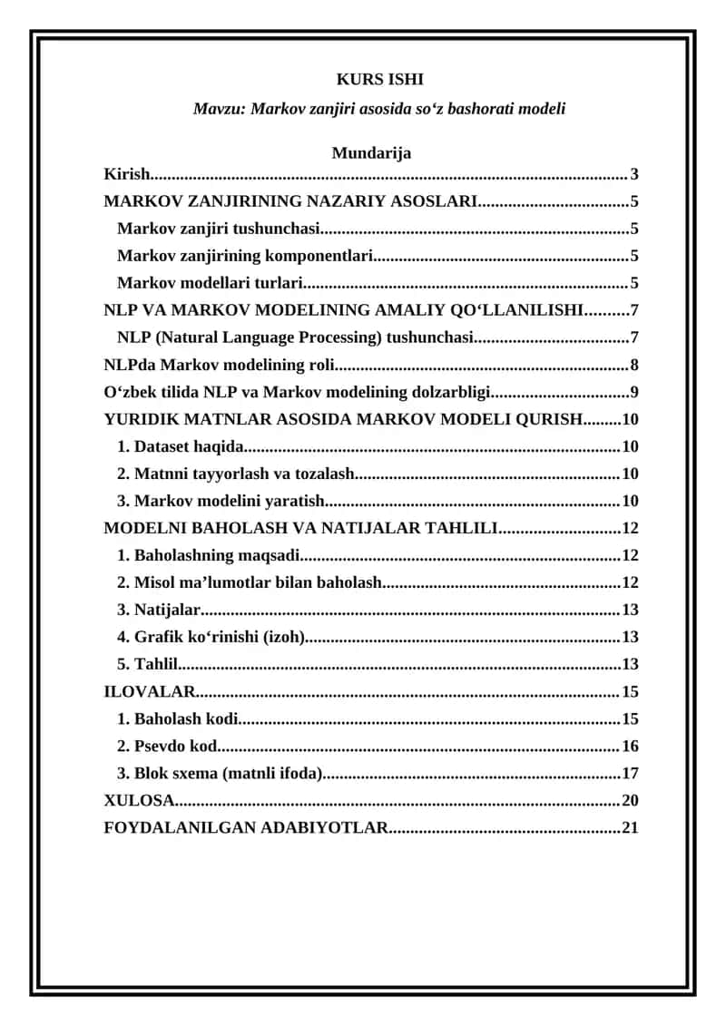 Markov zanjiri asosida so‘z bashorati modeli
