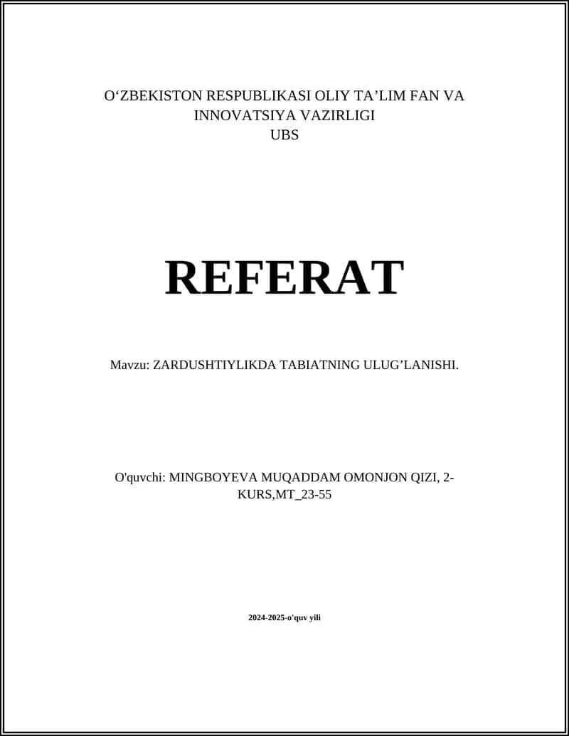 ZARDUSHTIYLIKDA TABIATNING ULUG’LANISHI