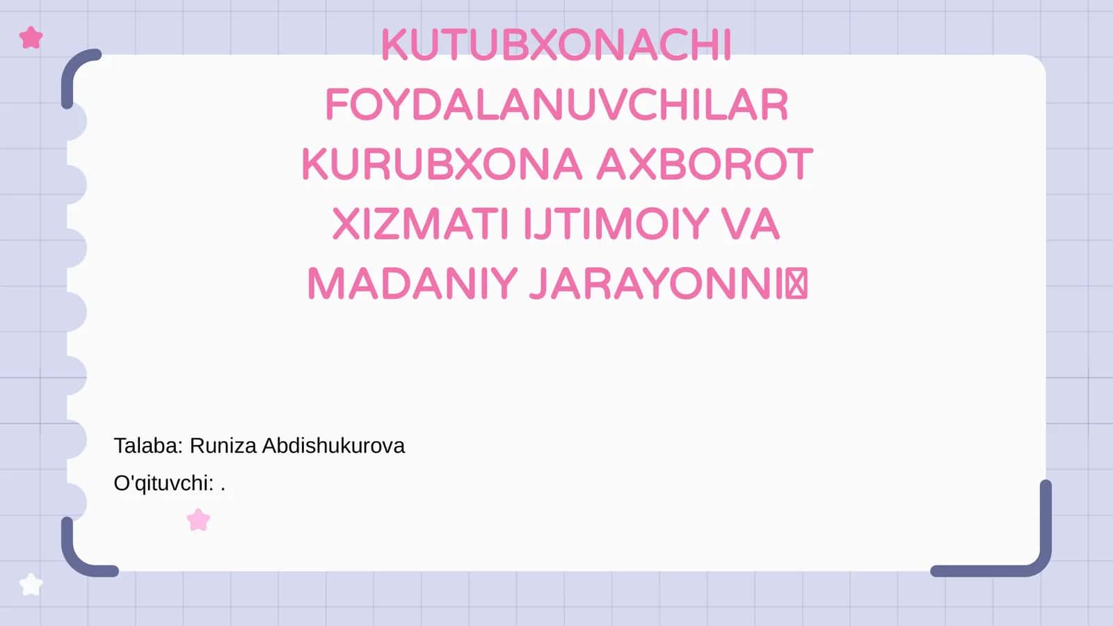 KUTUBXONACHI FOYDALANUVCHILAR KURUBXONA AXBOROT XIZMATI IJTIMOIY VA MADANIY JARAYONNI
