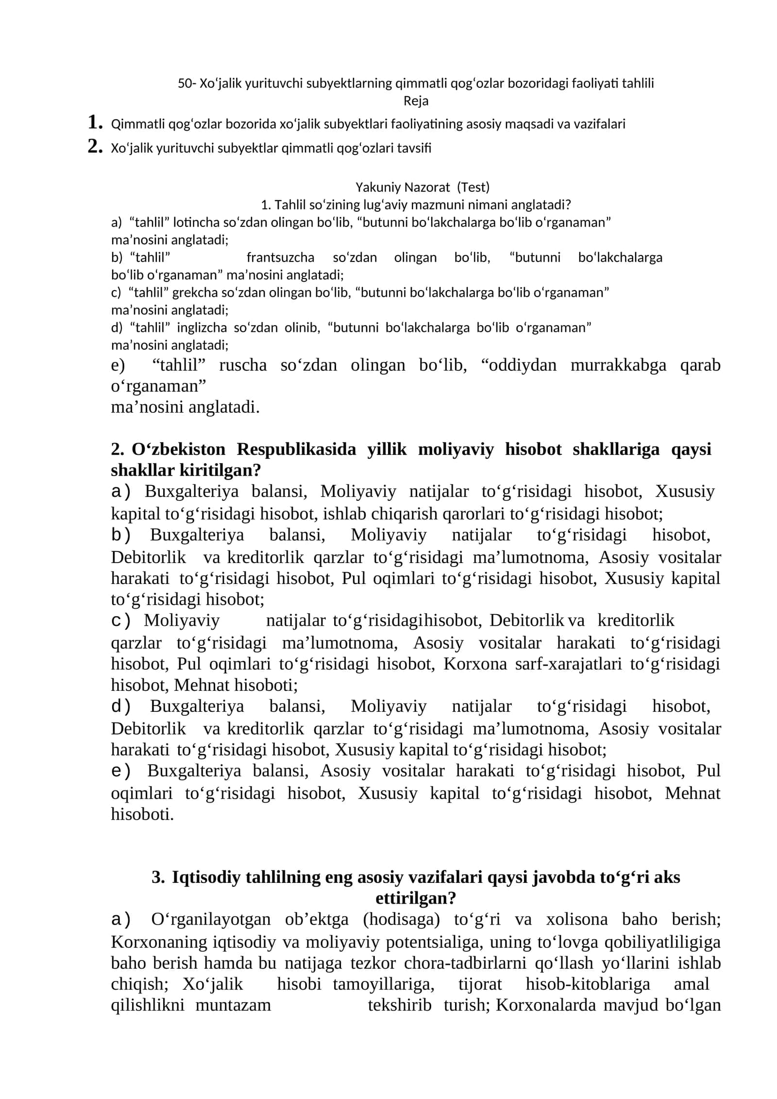 Xo‘jalik yurituvchi subyektlarning qimmatli qog‘ozlar bozoridagi faoliyati tahlili