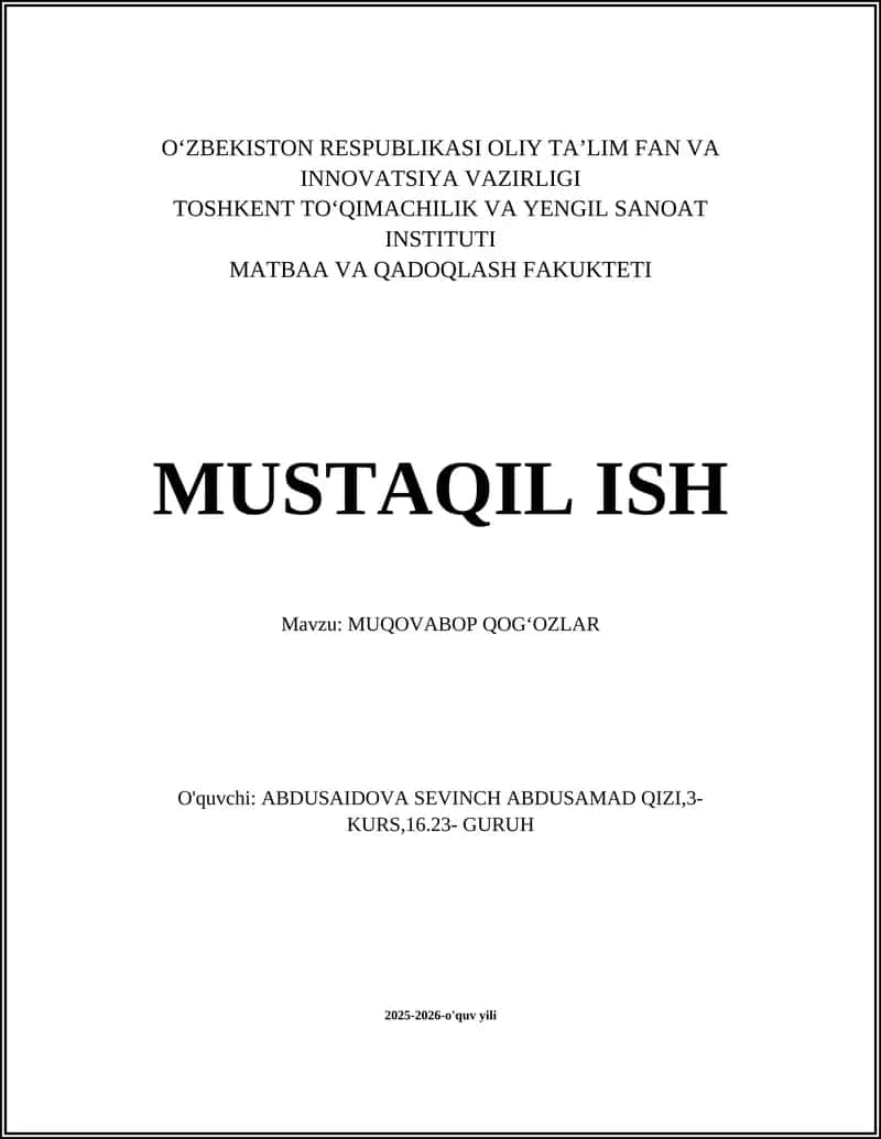 MUQOVABOP QOGʻOZLAR