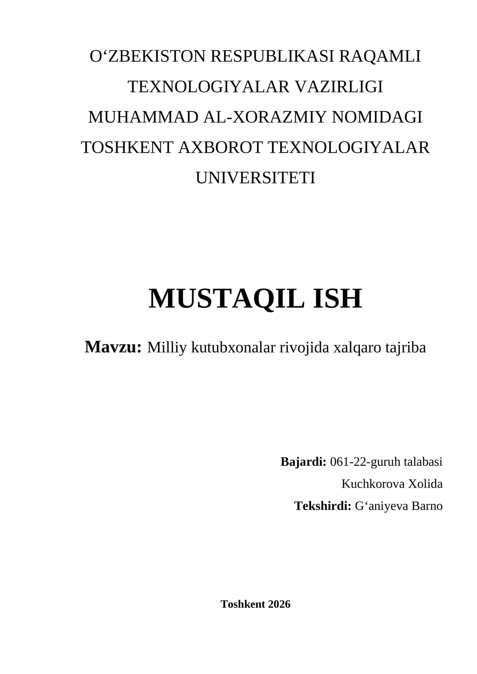 Milliy kutubxonalar rivojida xalqaro tajriba