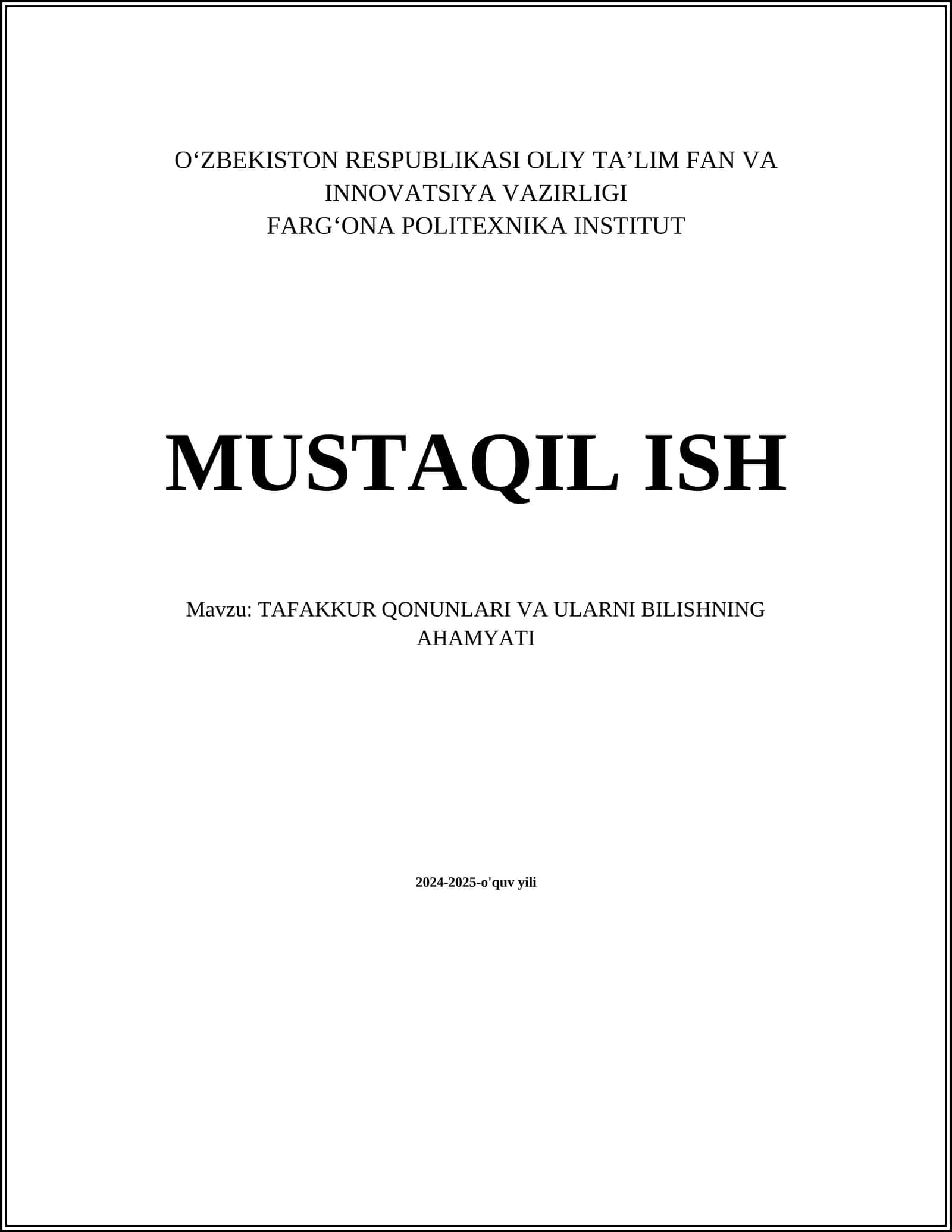 Tafakkur qonunlari va ularni bilishning ahamiyati