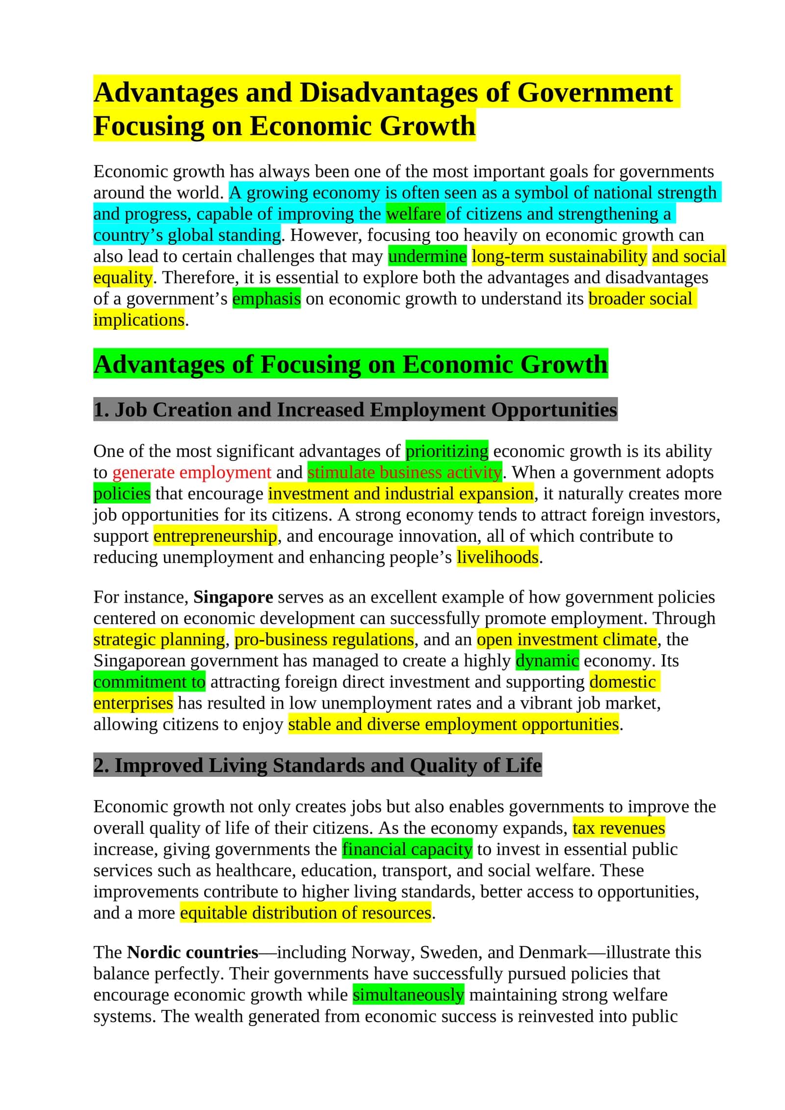 Advantages and Disadvantages of Government Focusing on Economic Growth