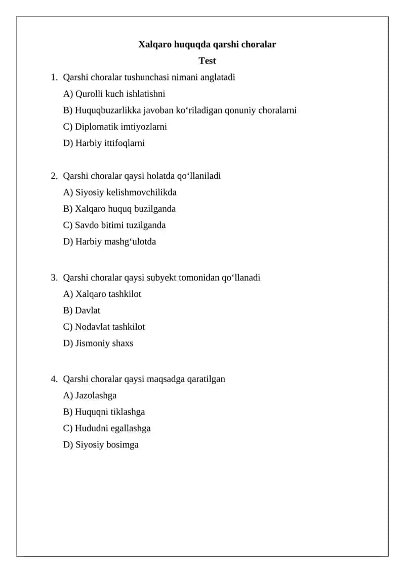 Xalqaro huquqda qarshi choralar