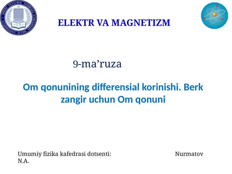 ELEKTR VA MAGNETIZM