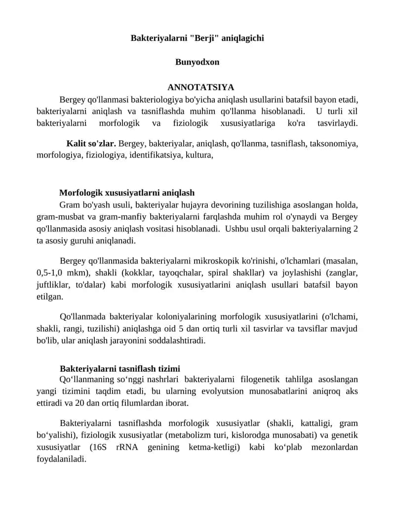Bakteriyalarni "Berji" aniqlagichi