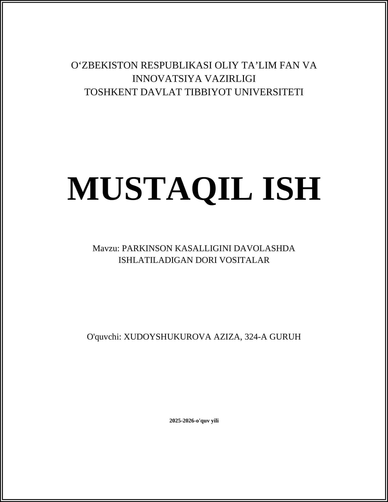 Parkinson kasalligini davalashdagi asosiy dori vositalar
