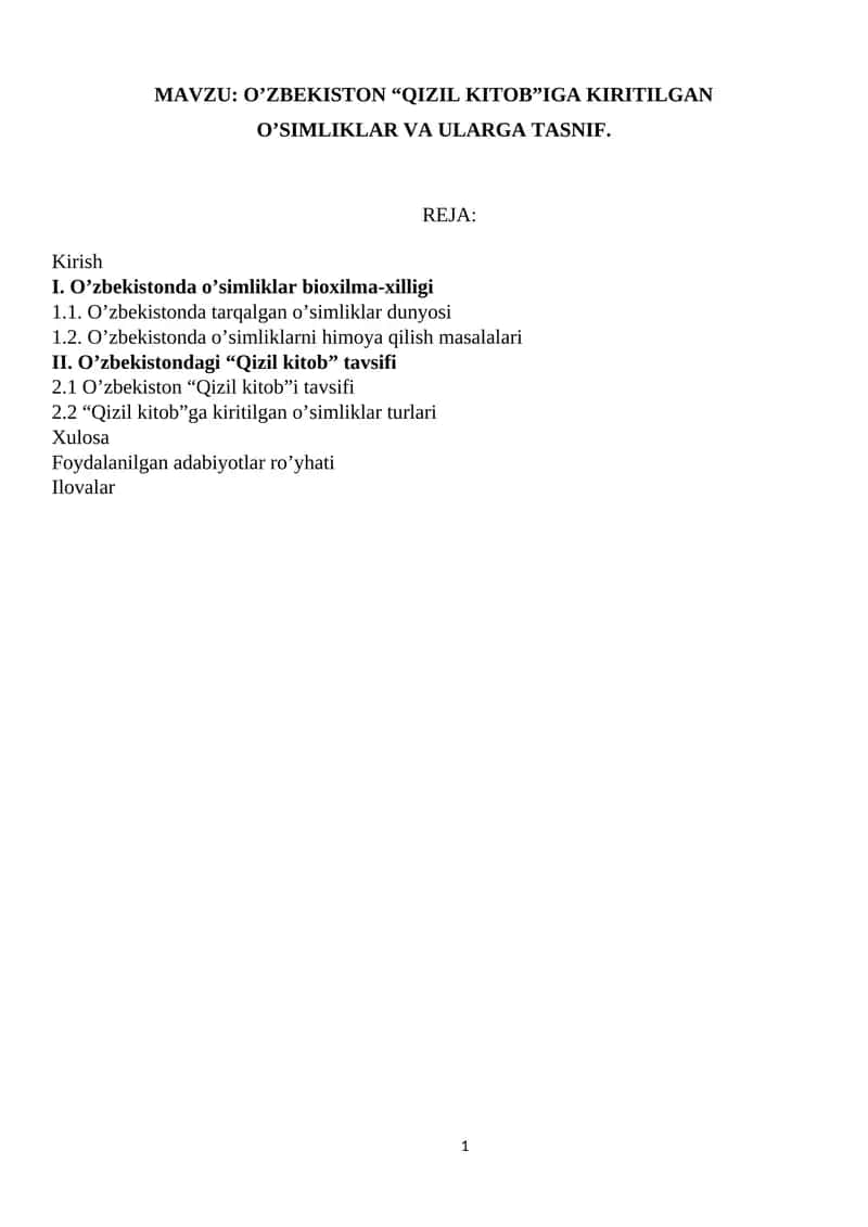 O’zbekistonda O’simliklar Bioxilma-Xilligi