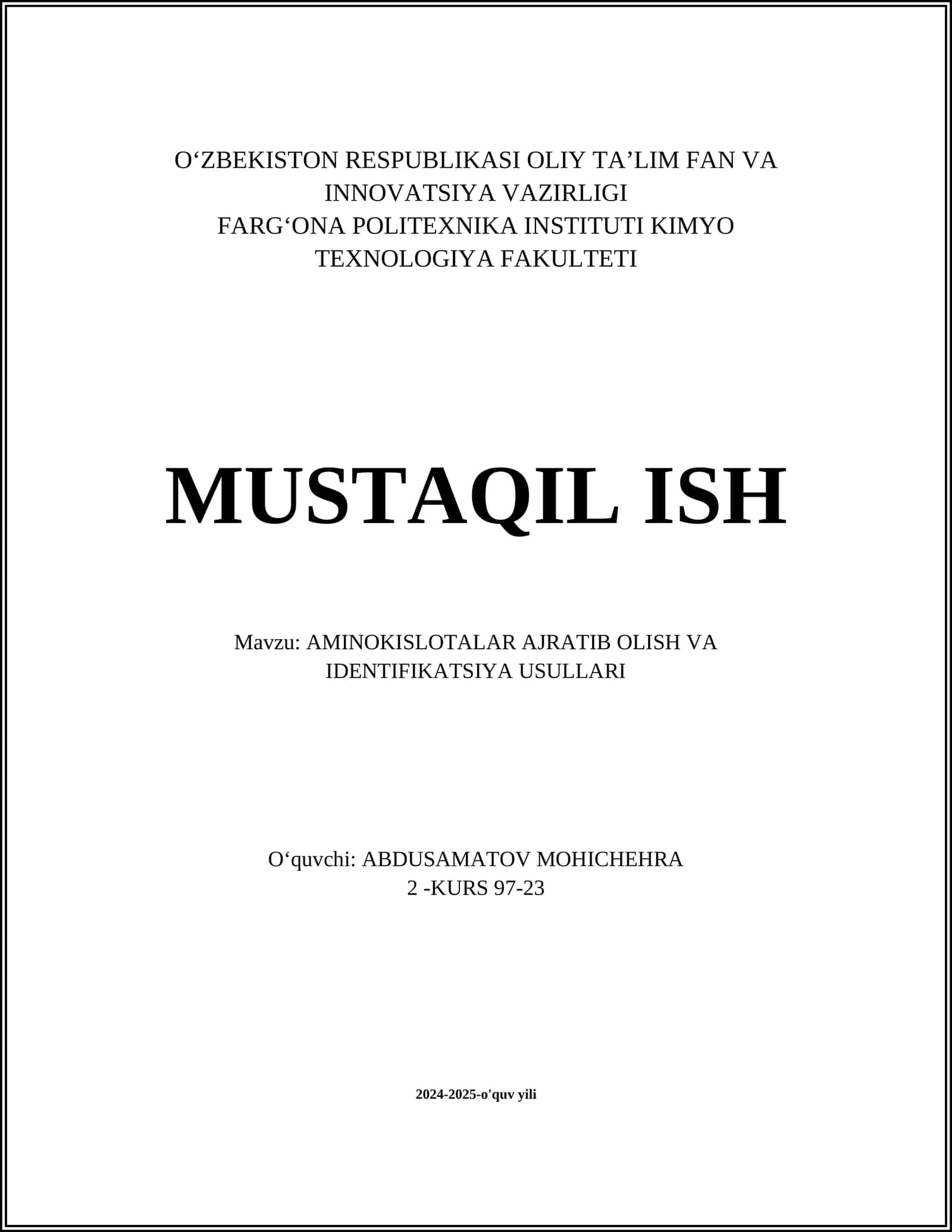 AMINOKISLOTALAR AJRATIB OLISH VA IDENTIFIKATSIYA USULLARI