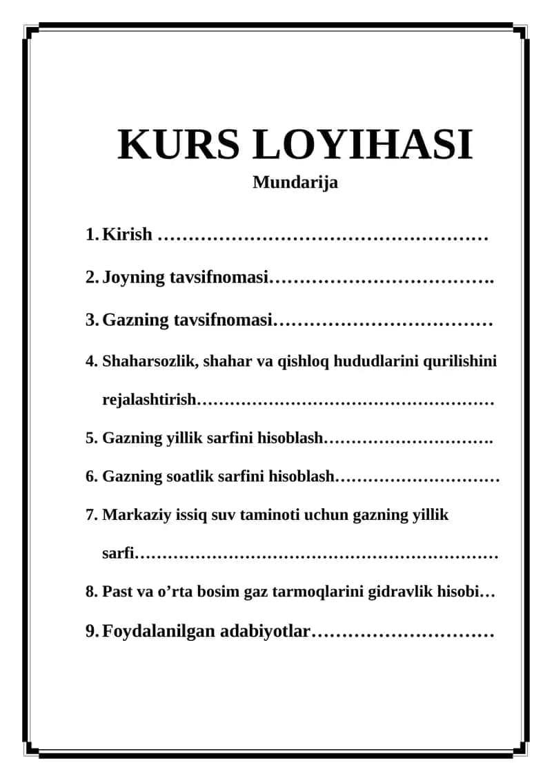 Gaz ta'minoti kurs loyihasi