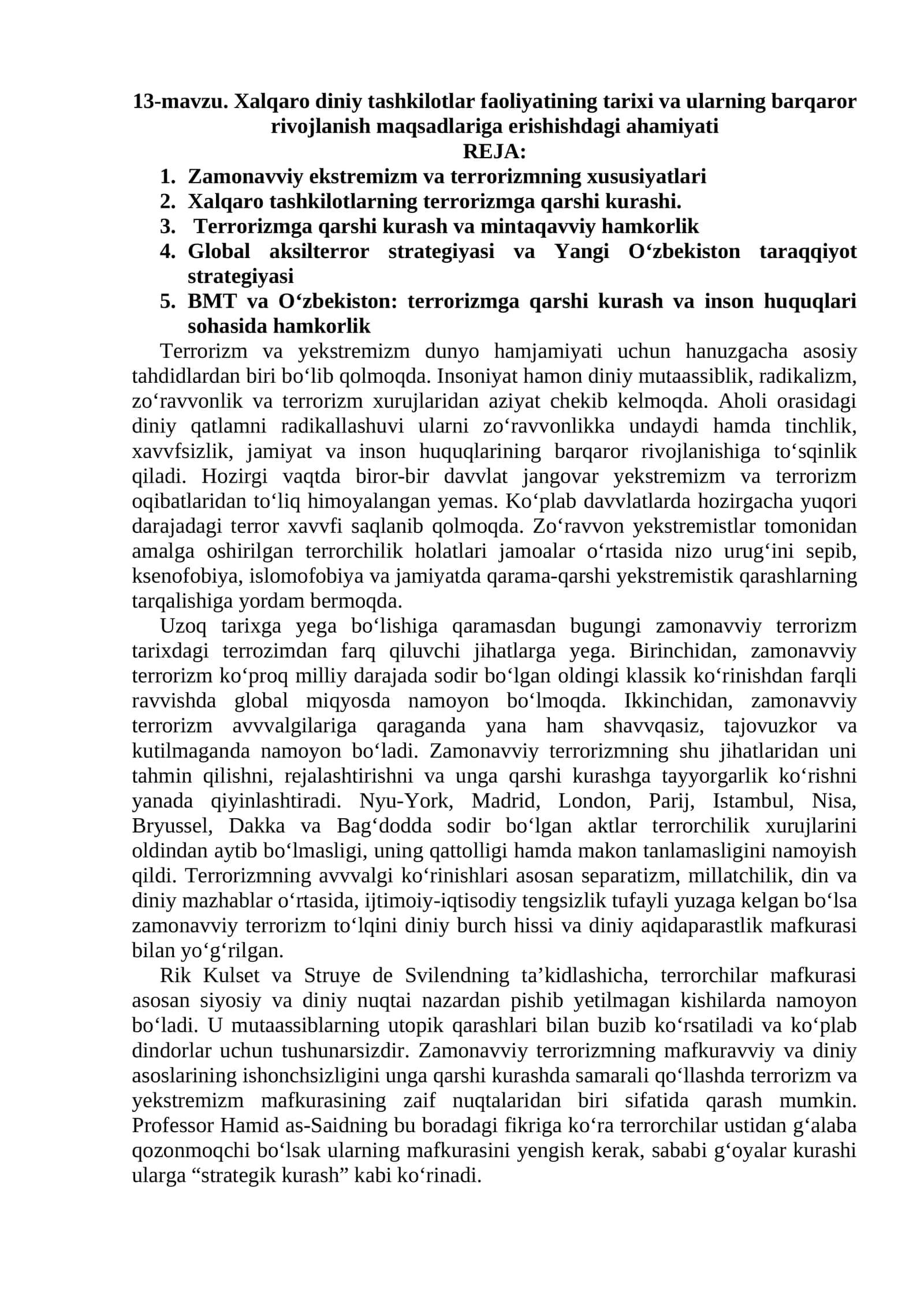 Xalqaro diniy tashkilotlar faoliyatining tarixi va ularning barqaror rivojlanish maqsadlariga erishishdagi ahamiyati