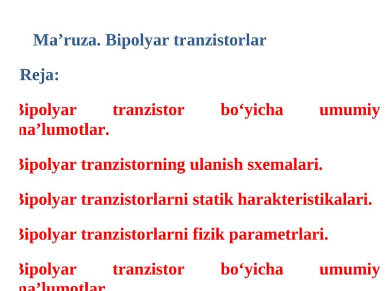 Bipolyar tranzistor р-n-рvan-р-no‘tkazuvchanlikka ega bo‘lgan uchta yarim o‘tkazgich