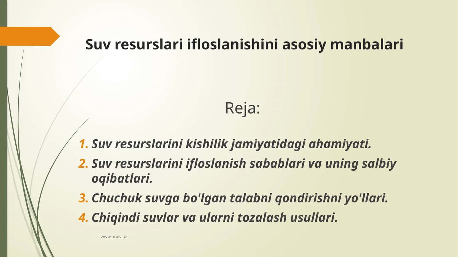 Suv resurslari ifloslanishini asosiy manbalari