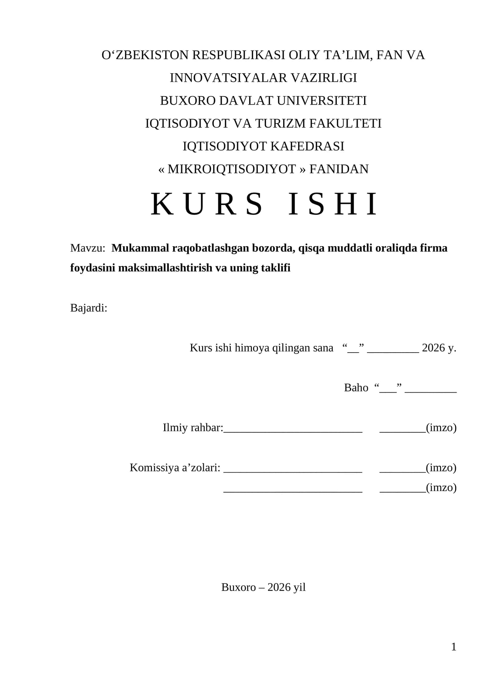 MIKROIQTISODIYOT FANIDAN K U R S I S H I