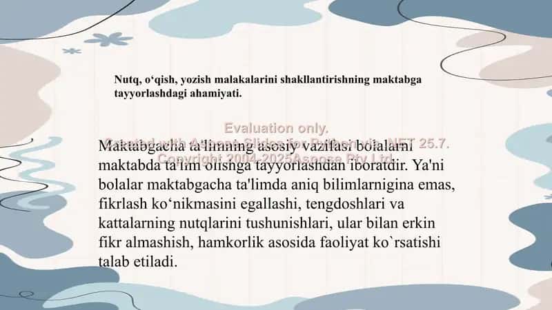 Maktabgacha ta'limning asosiy vazifasi