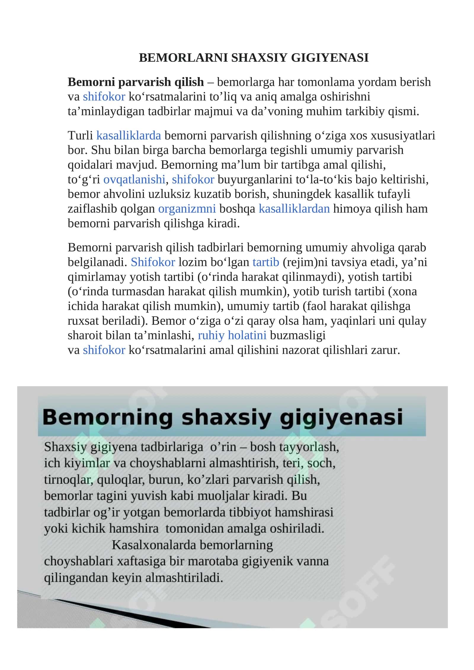 BEMORLARNI SHAXSIY GIGIYENASI