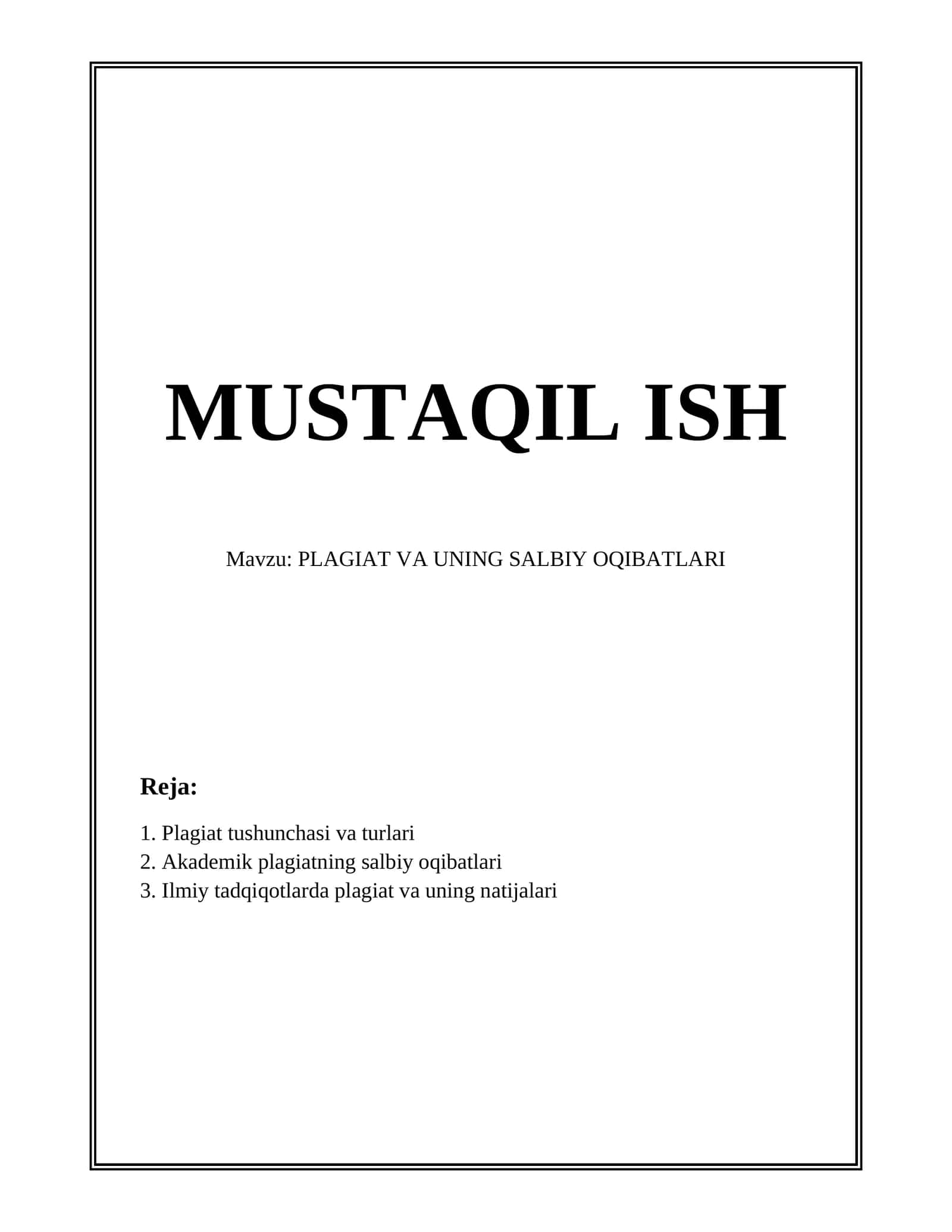 PLAGIAT VA UNING SALBIY OQIBATLARI