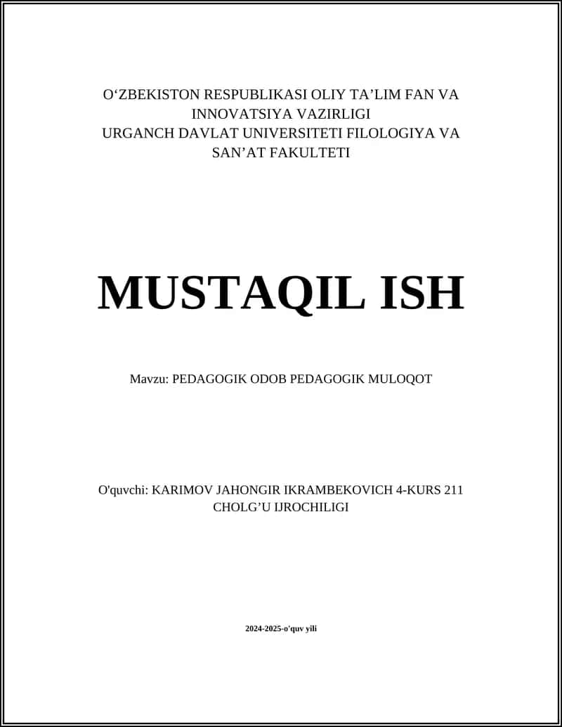 PEDAGOGIK ODOB PEDAGOGIK MULOQOT