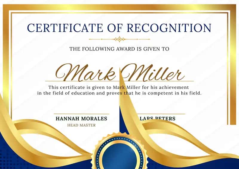 CERTIFICATE OF RECOGNITION
