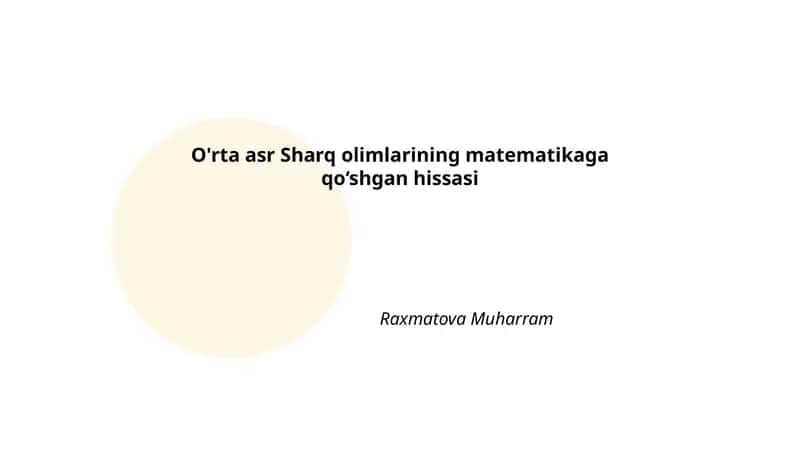 Al-Xorazmiy va al-jabr: algebra asoslari