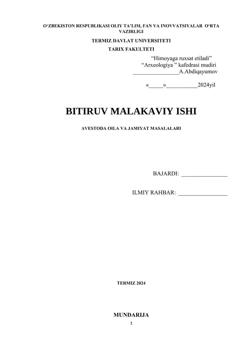 BITIRUV MALAKAVIY ISHIAVESTODA OILA VA JAMIYAT MASALALARI