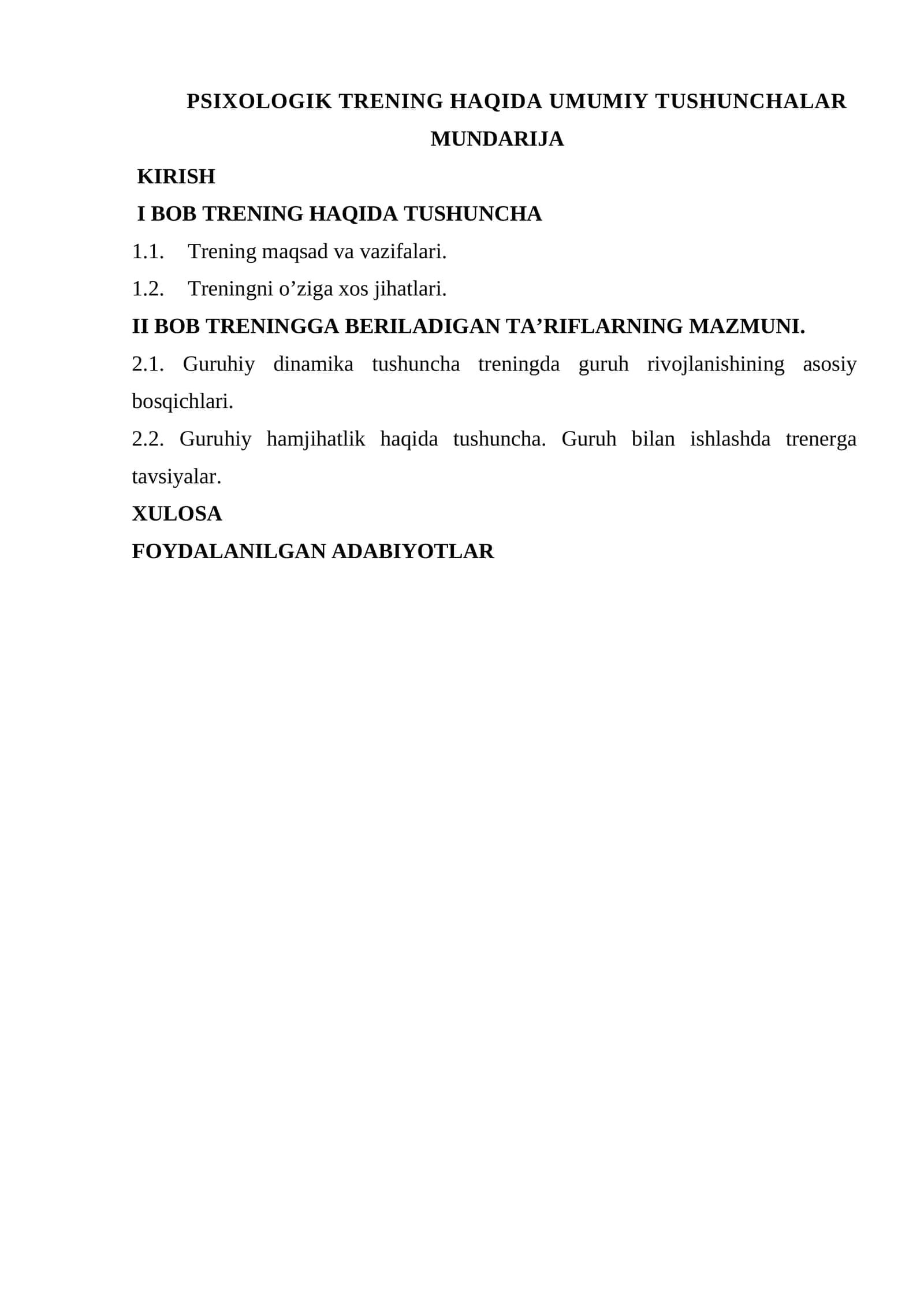 Psixologik trening haqida umumiy tushunchalar
