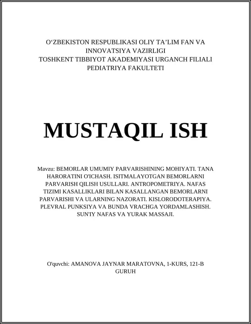 Bemorlarga Umumiy Parvarish Prinsiplari